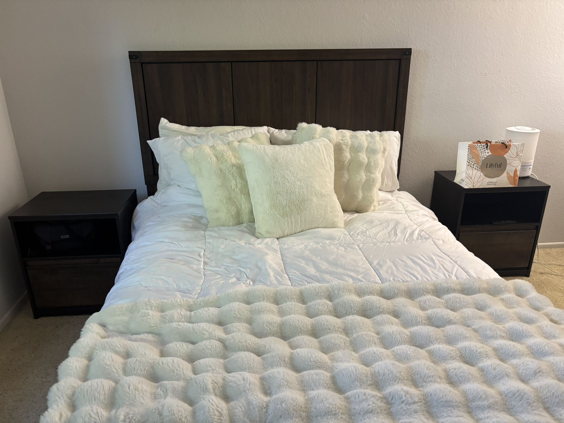 Bed, Bed Frame W/ Headboard  & Night Stands $200