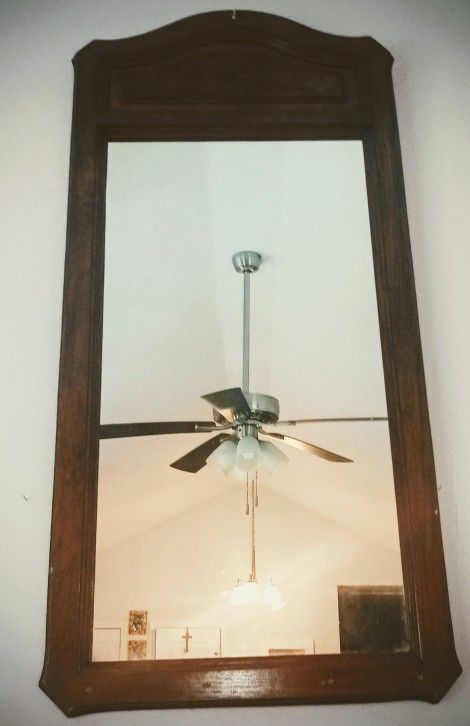 Vintage Wood Framed Beveled Wall Mirror