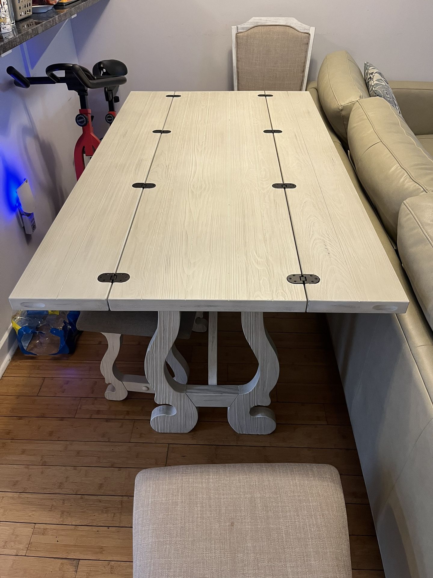 Beige Dining Table With Two Chairs And Stools