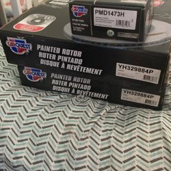 2 Boxes Of Painted Rotors Sealed Never Touched 1 Box Of Brake Pad Bundle 