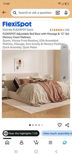Flexispot adjustable queen bed w 12" memory foam mattress