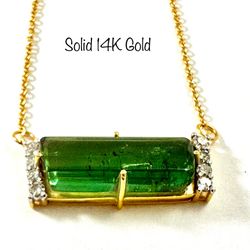 NEW 14k Gold Green tourmaline and diamond Necklace  