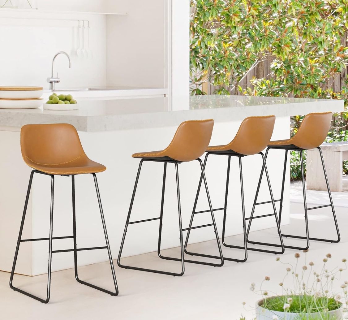 Reduced - Bar Stools Set of 4, 30" ALX Faux Leather Barstools, Modern Counter Height Stools with Back and Metal Legs, Armless Counter Chairs for Kitch