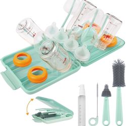 NEW Bottle Brush Cleaner Kit with Baby Bottle Drying Rack, Exendable Silicone Bottle Brush, Nipple Brush, Straw Brush, Soap Dispenser & Storage Box. C