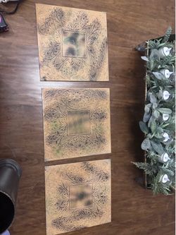 Set of 3 Embossed Metal Wall Art Panels – Antique Copper Floral Décor (12” x 12”)