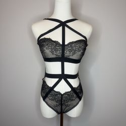 Victoria's Secret Black Lace Strappy Lace Teddy