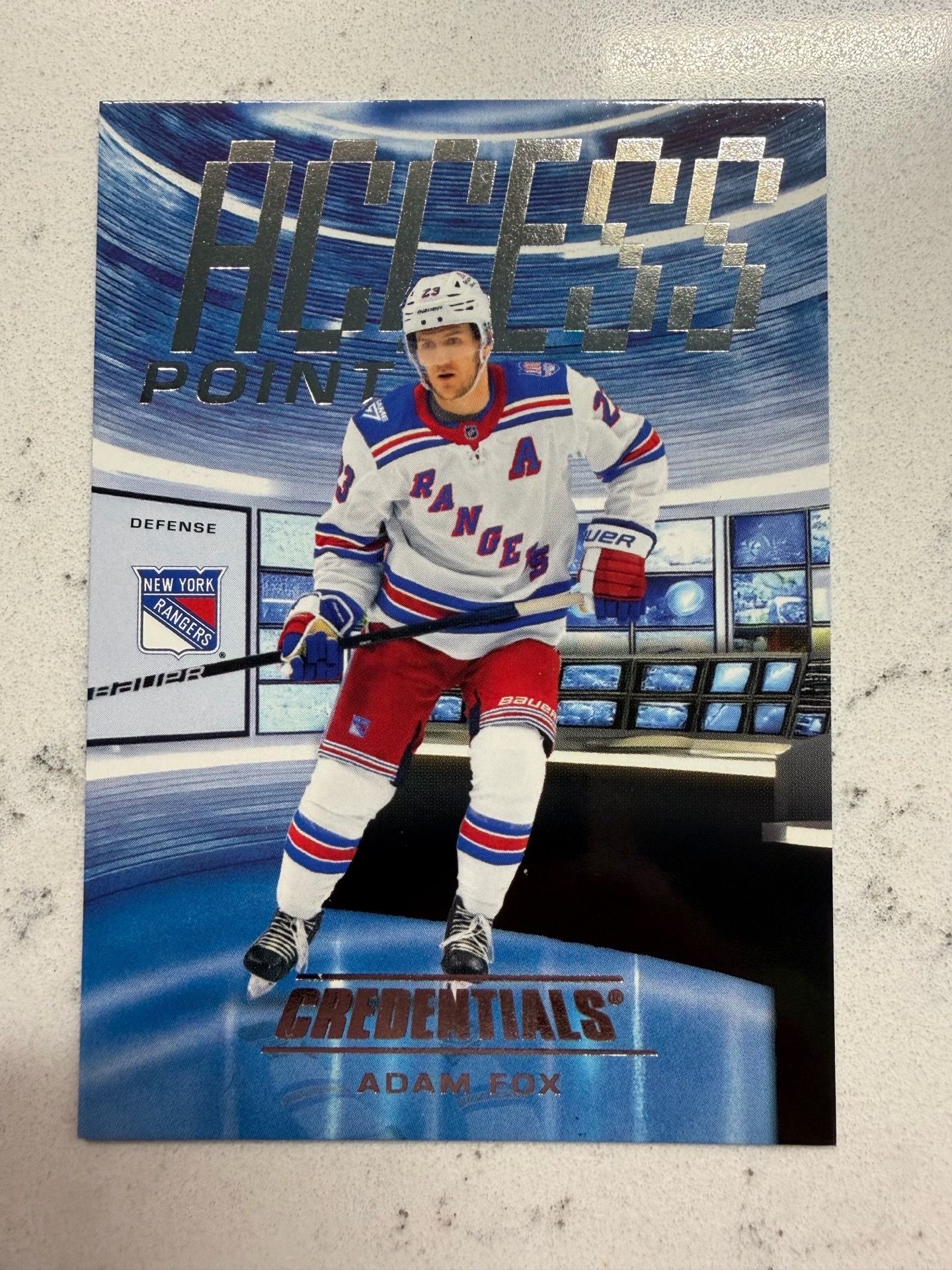 2025-26 Credentials #AP-4 Adam Fox, New York Rangers Access Point Insert (1:40)