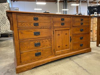 Mission Style 7 Drawer Lowboy Dresser with Black Hardware