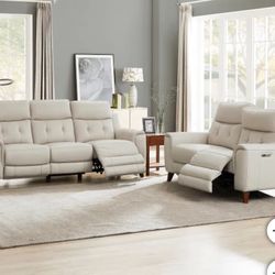 Malibu 2-piece Leather Power Reclining Set with Power Headrests – Sofa and Loveseat cream