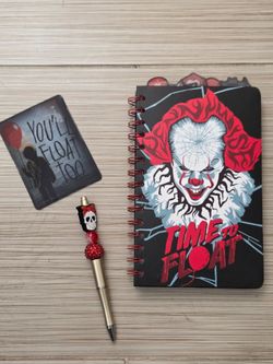 IT Pennywise Stationery Set Notebook Beaded Pen and Magnet Horror Movie Merch