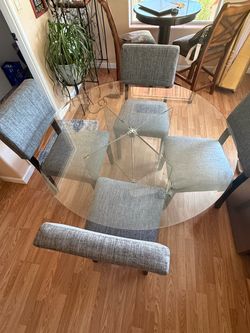 Round Glass Dining Table with 4 Chairs