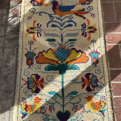 Vintage Scandinavian Hooked Rug Mid Century Rare Collectible Handwoven 53x26” Accent Carpet Collectible Tapestry  