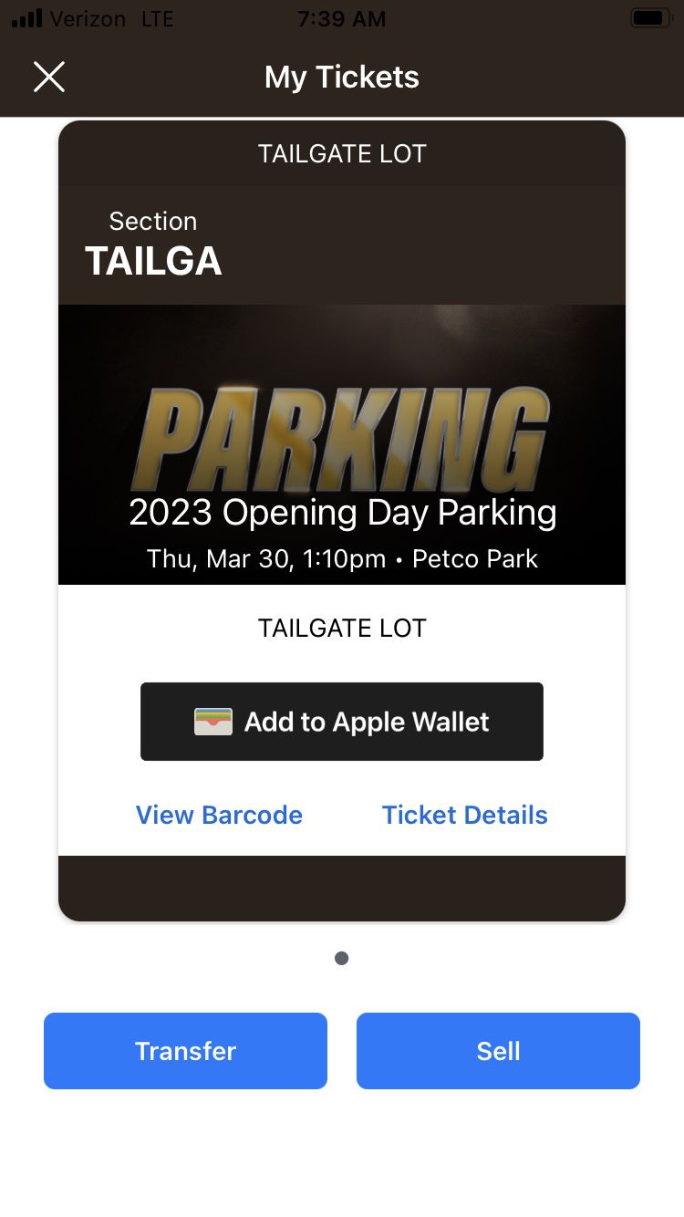 San Diego Padres Opening Day Tailgate Pass (3-30-23)