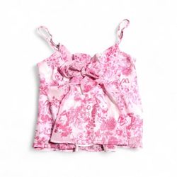 Pink Floral Ruffle Tank Top Adjustable Straps Women's Size M