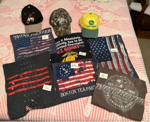 Variety of 6 Patriotic shirts & 3 caps