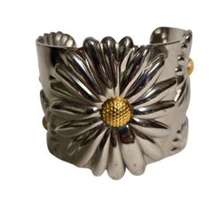 Floral sunflower stainless steel cuff bracelet 