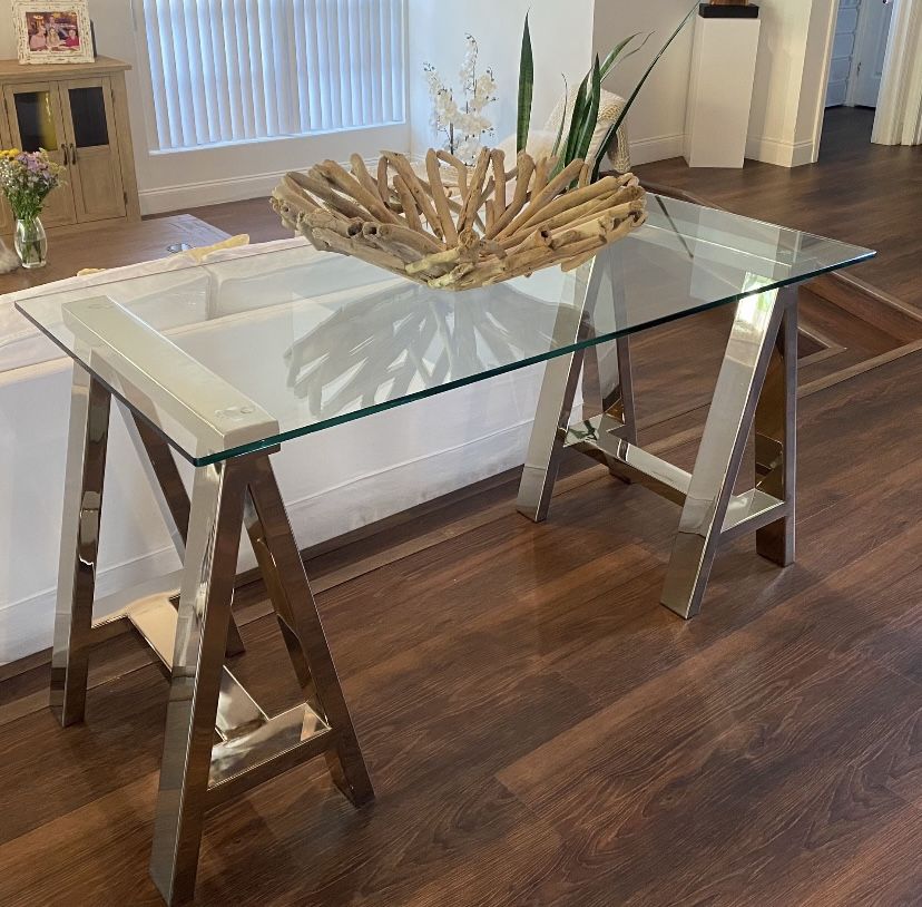 Modern Glass Top Silver Chrome Console Table for Sale in Boca Raton, FL ...