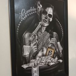 ~ Bandida' BIG FRAMEDno Glass To Show Off Yhe Canvas Look&Feel Of This Beautiful Black And White Portait By David GONZALEZ