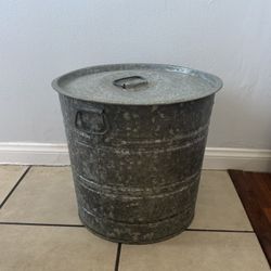 Vintage Metal Trash Can Bucket Storage Container With Lid 