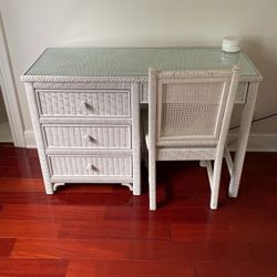 White Rattan Desk And Chair Set