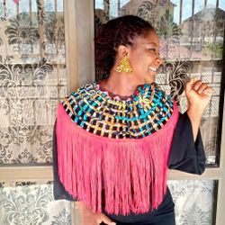 African Print Cape Necklaces With Fringes Down