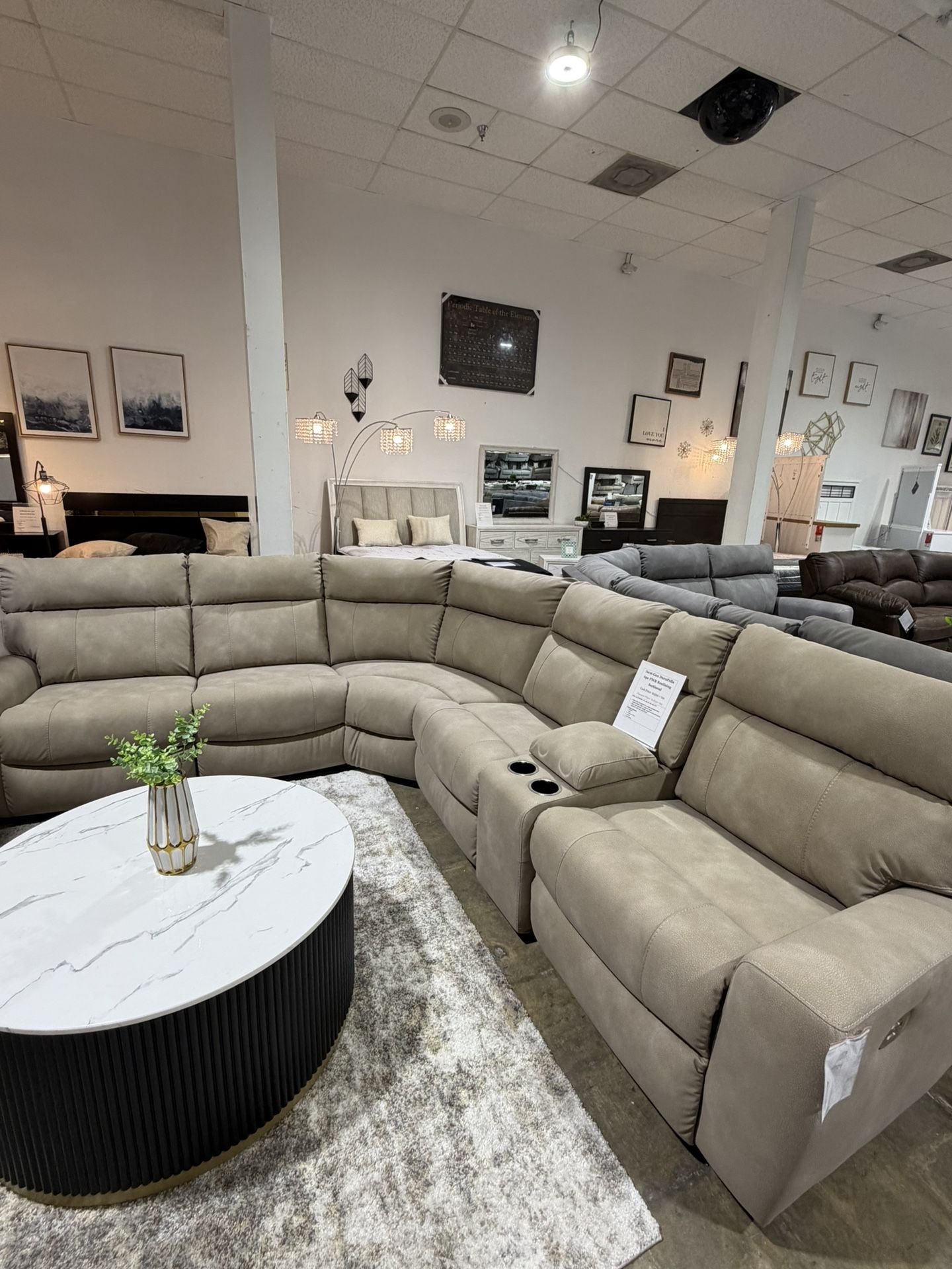 Tan 6pc PWR Reclining Sectional 