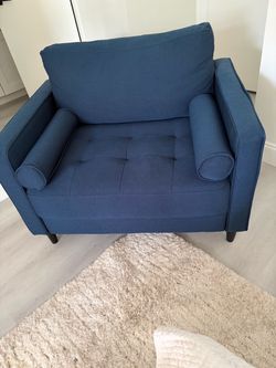 Navy Blue Tufted Fabric Armchair