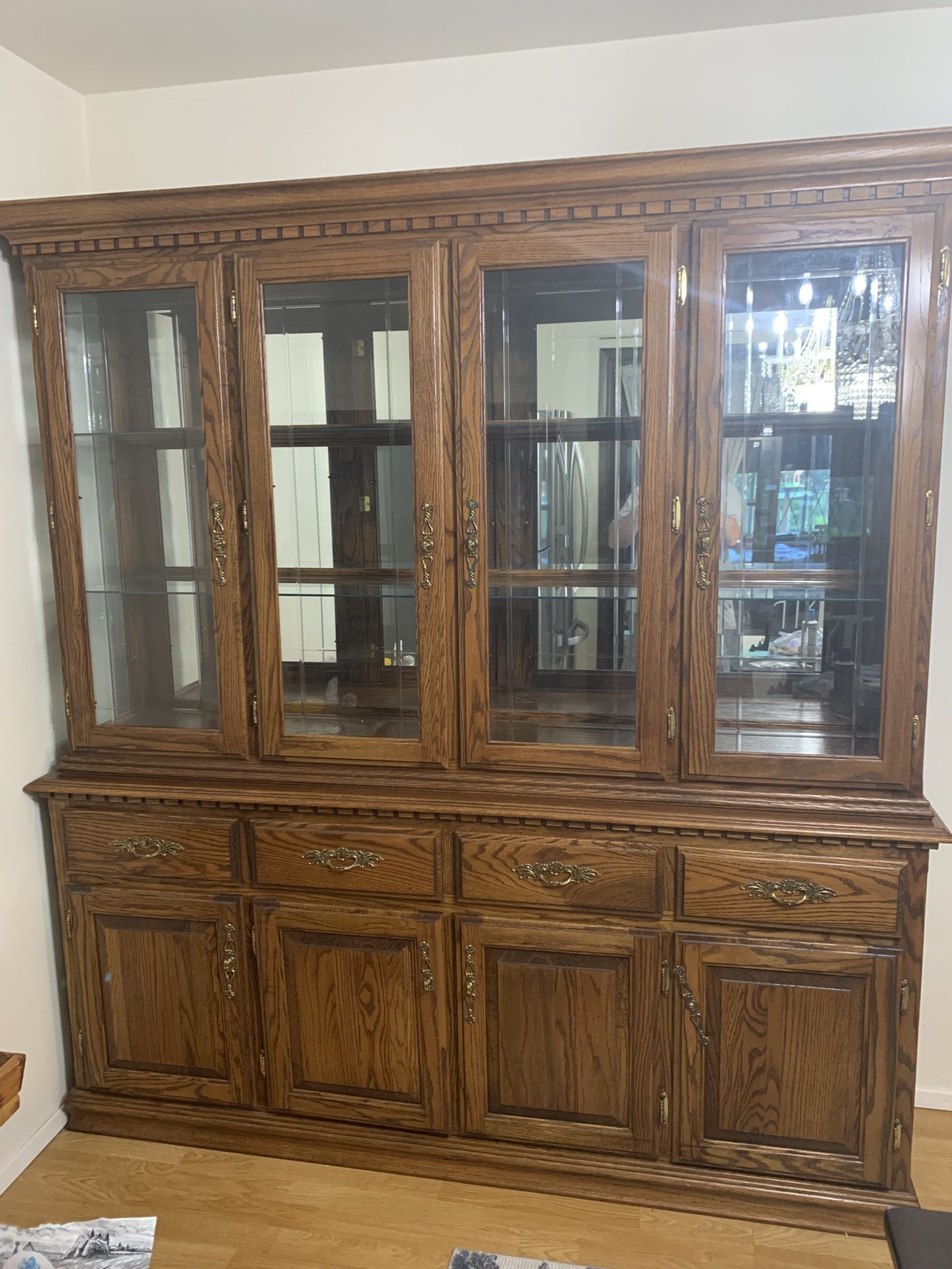 Oak China Cabinet, Two Piece
