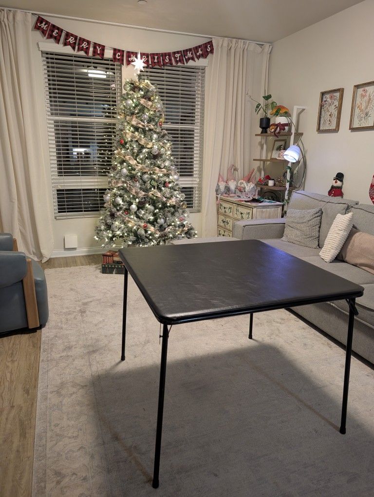 38" Square Folding Card Table - Portable, Easy-to-Store, Vinyl Upholstered, Sturdy Steel, Wheelchair Accessible - Black