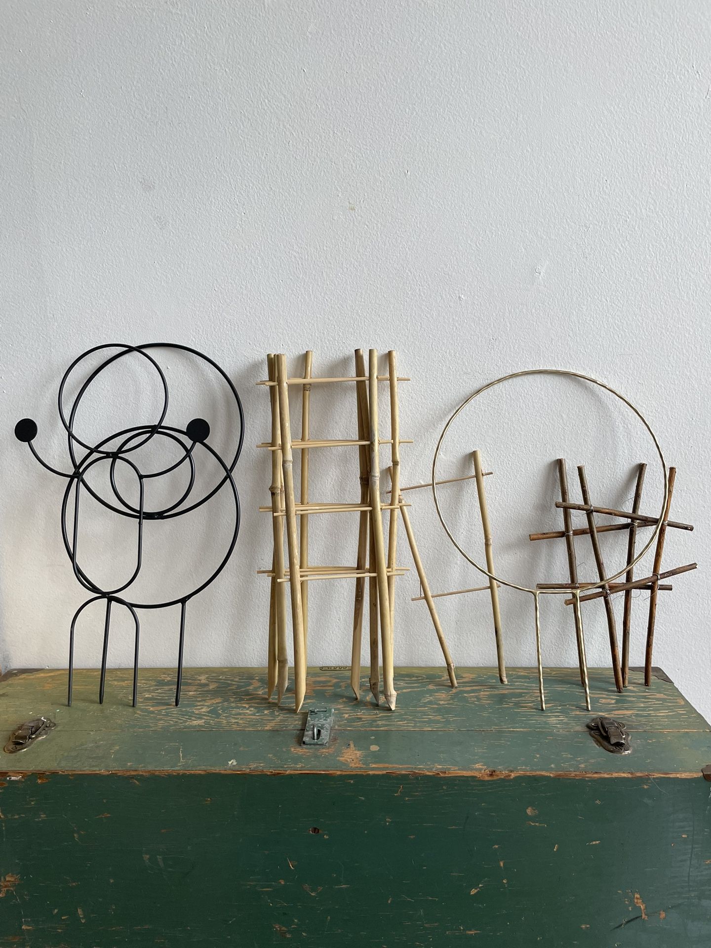 Lot of 10 Metal, Bamboo, Wood Plant Trellises