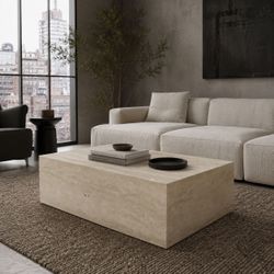 40" x 28" x 16" Travertine Stone Solid Block Minimalist  Coffee Table [NEW IN CRATE] ** Retails for $1176 > 
