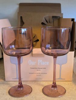 *Brand New* Set of 2 Our Place Tinted Amethyst Rose Wine Glasses 12 Oz Goblets