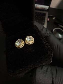 Gold-Toned Round Halo Stud Earrings