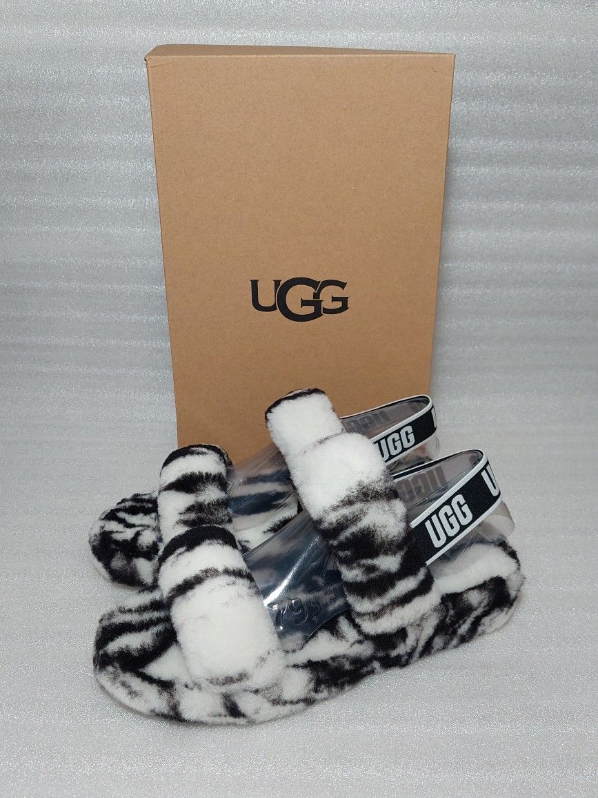 UGG sandals. Brand new in box. Black White. Size 9 women's shoes Slippers Slides 