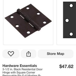 Hardware Essentials 3-1/2 in. Black Residential Door Hinge with Square Corner Removable Pin Full Mortise (9- Pack) 