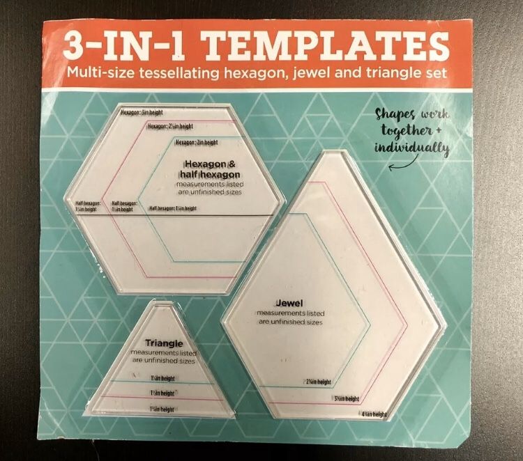 3-in-1 Quilting/Paper Crafting Templates Hexagon, Half Hexagon, Jewel & Triangle