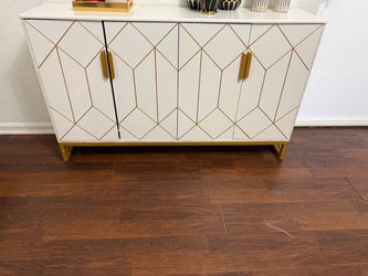 White and Gold Geometric Sideboard Cabinet