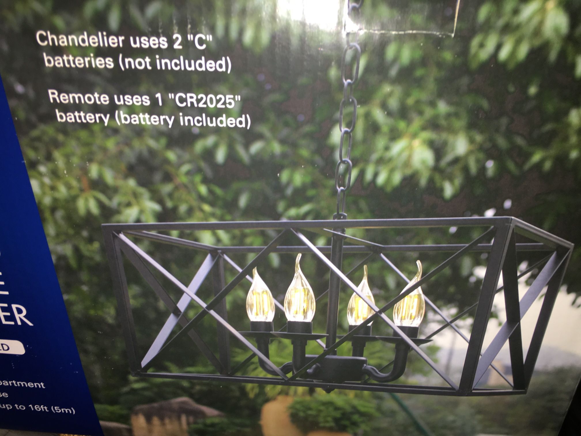 LED Candle Battery Operated Metal Chandelier 19.68”Lx17.71”Wx16.53”H Indoor/Outdoor Use Remote Control Operated 