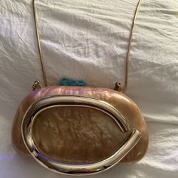 Pearlescent Acrylic Clutch | Gold Chain Strap | Oval Frame | Evening Bag