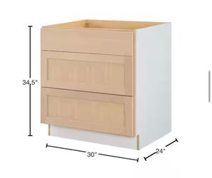 Hampton Bay 30 in. W x 24 in. D x 34.5 in. H Ready to Assemble Drawer Base Kitchen Cabinet in Unfinished