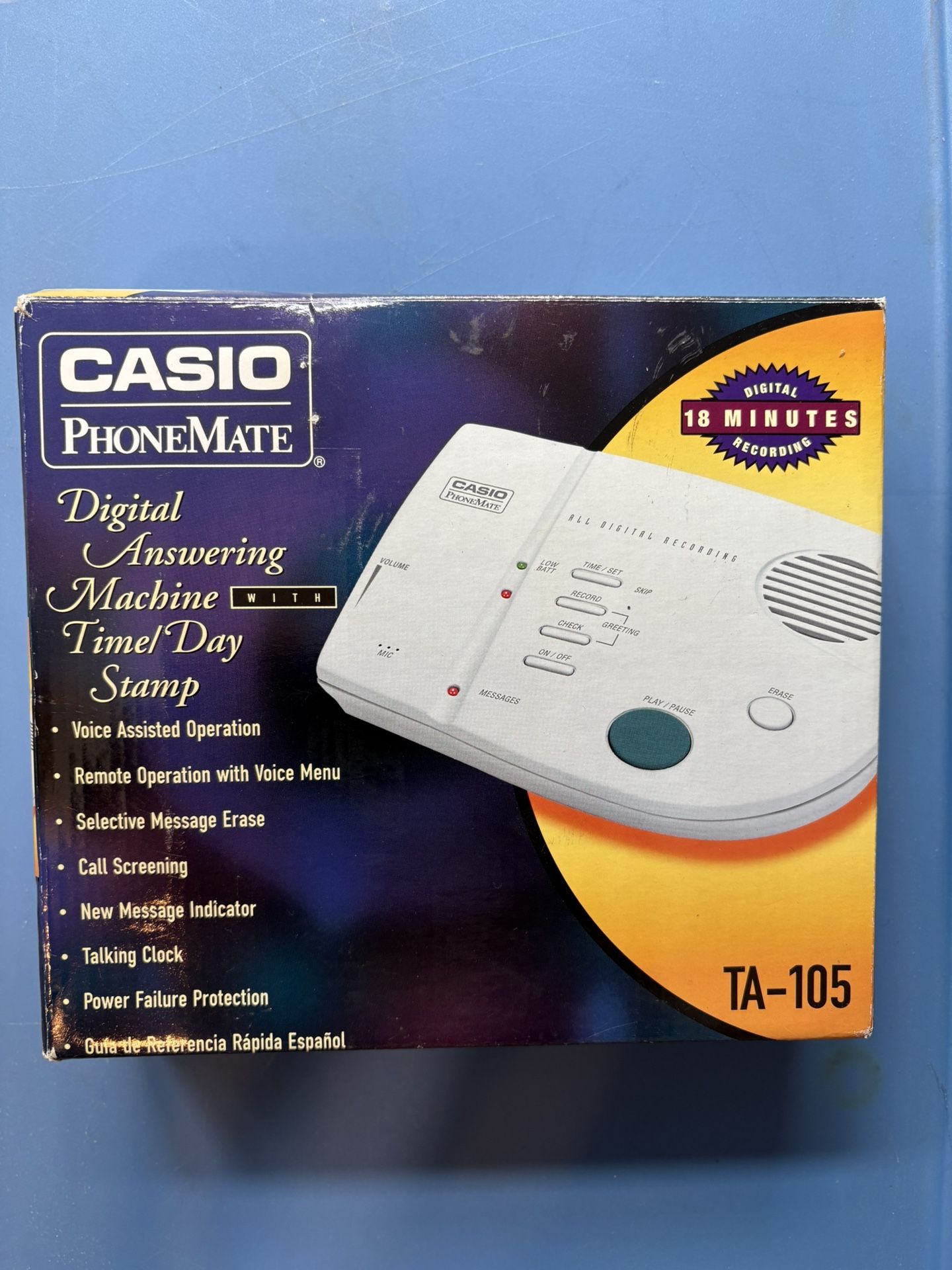 1990 VTG Casio PhoneMate Digital Answering Machine W/ Time Day Stamp TA-105