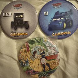Disney Cars & Belle Button Pins 3-pc Set