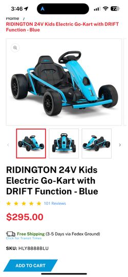 RIDINGTON 24V Kids Electric Go-Kart with DRIFT Function