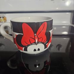 Disney Minnie Mouse Soup Mug Bowl Coffee Cup Ceramic Red Black Polka Dots 20oz