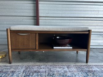 Wood Mid Century Storage Bench with Cushion