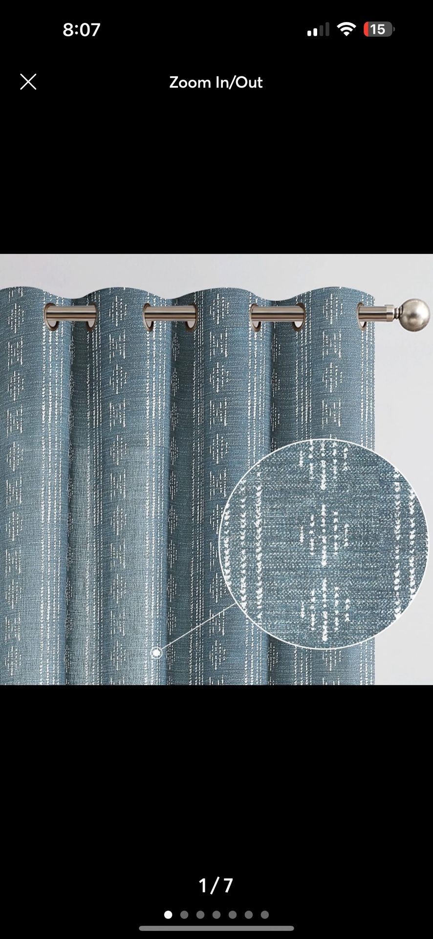 Boho Blue Linen Curtains 50” W x 90” L