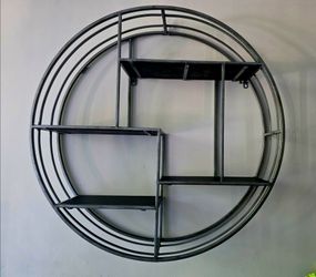 Large Round Metal Wall Shelf / Decorative Display – Industrial Modern Wall Décor