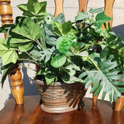 Three Artificial Plants, One With Red Flowers! Beautiful For Any Room!