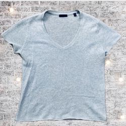 ATM Neiman Marcus Cashmere Knit Top Baby Blue Size Medium Women’s Short Sleeve