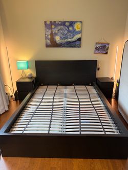 IKEA bed frame and 2 matching nightstands